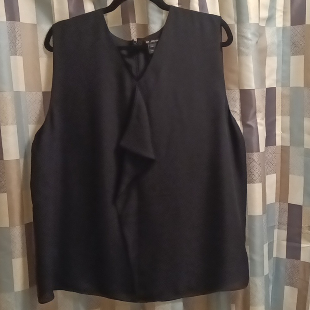 FINAL PRICE NWT ST. JOHN silk caviar black sheer v-neck blouse/flare in front XL - Picture 8 of 16
